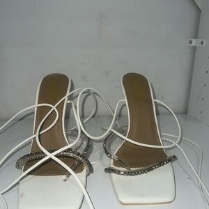 EGO White and Brown Heels with Strappy Design